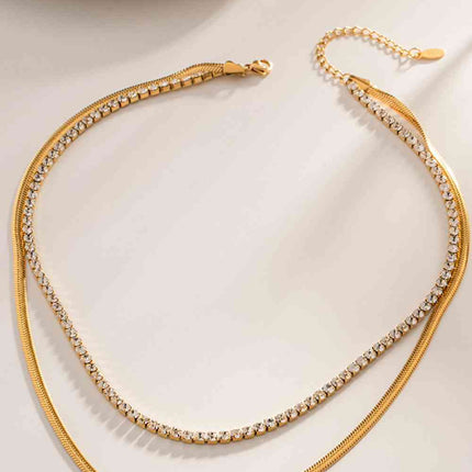 Double-Layered Inlaid Zircon Stainless Steel Necklace