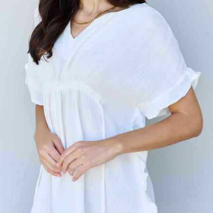 Ninexis Out Of Time Full Size Ruffle Hem Dress with Drawstring Waistband in White