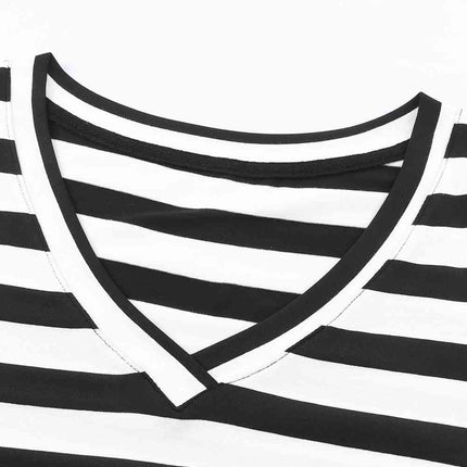 Striped V-Neck Short Sleeve Side Slit Dress