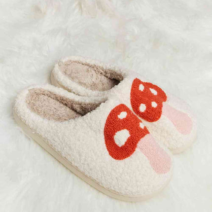 Melody Mushroom Print Plush Slide Slippers