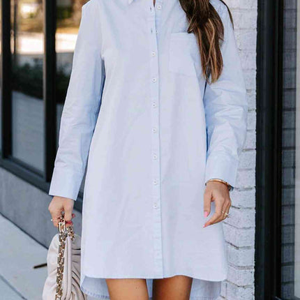Button Up Collared Neck Long Sleeve Shirt Dress