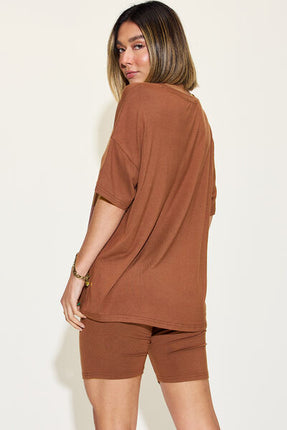 Basic Bae Full Size V-Neck Drop Shoulder Short Sleeve T-Shirt and Shorts Set - Vickie Lynn's