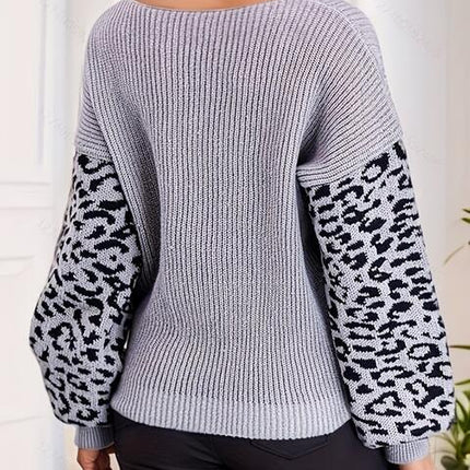 Plus Size Leopard Crisscross V-Neck Sweater