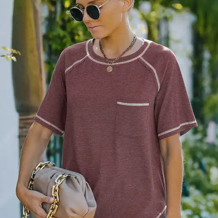 Ladies Summer Fashion Round Neck Loose Short Sleeve T-Shirt Tops