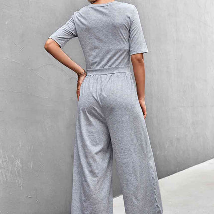 Scoop Neck Half Sleeve Wide Leg Jumpsuit