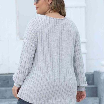 Plus Size Ribbed V-Neck Long Sleeve Top