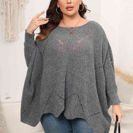 Plus Size Round Neck Batwing Sleeve Sweater