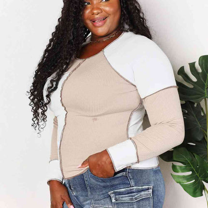 Double Take Color Block Exposed Seam Top - Vickie Lynn's