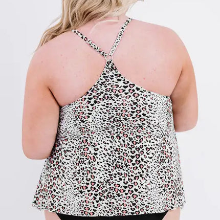 Scoop Neck Racerback Leopard Plus Size Tankini