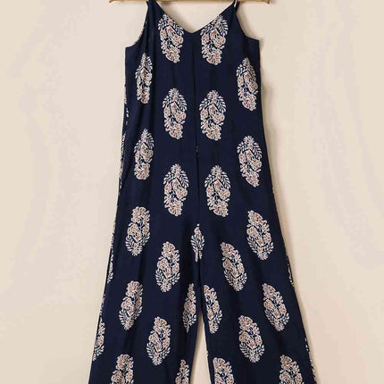 Printed V-Neck Sleeveless Jumpsuit