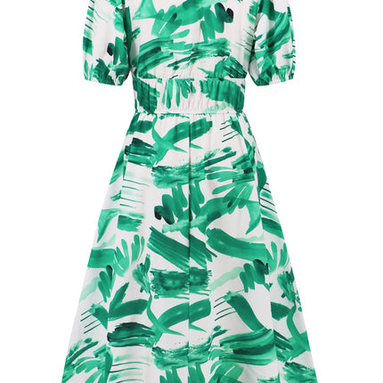 Ruched Printed Surplice Short Sleeve Dress