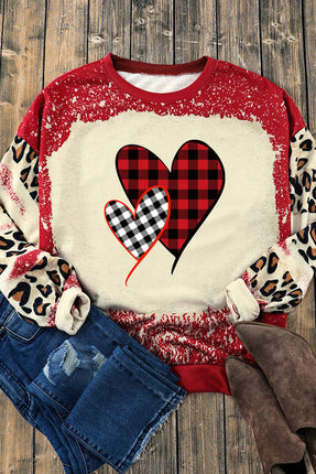 Heart Leopard Round Neck Sweatshirt - Vickie Lynn's