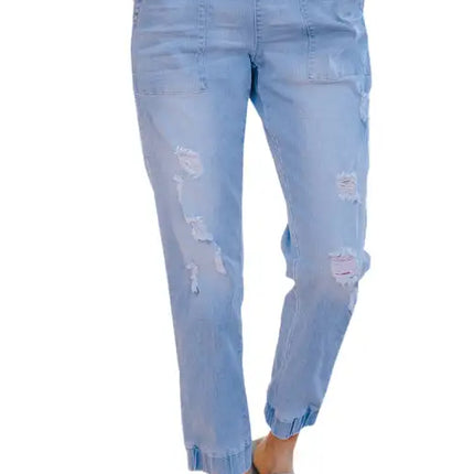 Joggers con bolsillos y cordón desgastado de ajuste relajado Vaqueros rotos 