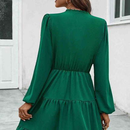 V-Neck Tie Neck Long Sleeve Dress