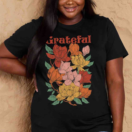 Simply Love Full Size GRATEFUL Flower Graphic Cotton T-Shirt