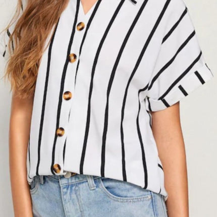 Striped Button Up Short Sleeve Shirt