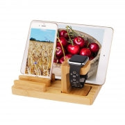 Trexonic Bamboo 4-Port Apple Watch and Iphone Charging Stand with 3 Device Slots and Pen Holder