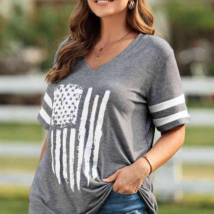 Plus Size US Flag Graphic V-Neck Tee