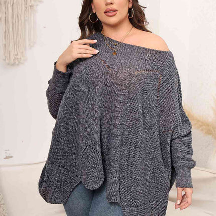 Plus Size Round Neck Batwing Sleeve Sweater