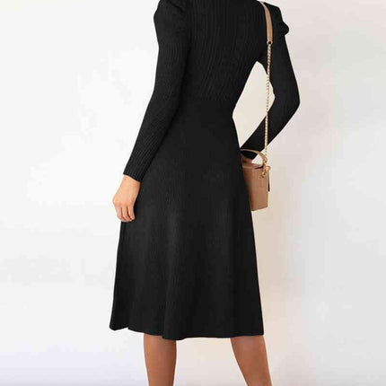 Round Neck Long Sleeve Tie Waist Sweater Dress