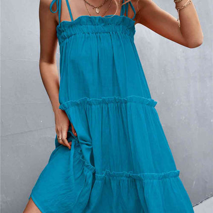 Tie-Shoulder Frill Trim Sleeveless Dress