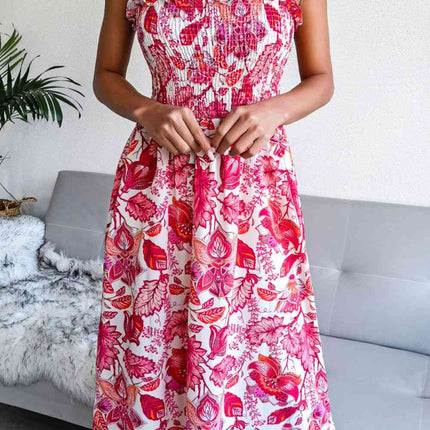 Floral Tie Shoulder Smocked Midi Dress