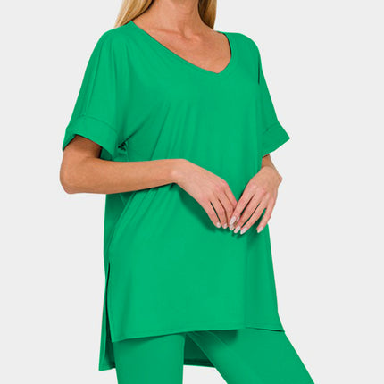 Zenana V-Neck Short Sleeve T-Shirt and Biker Shorts Set