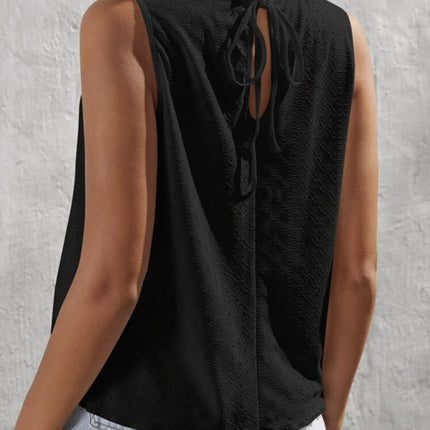 Tied Eyelet Mock Neck Tank