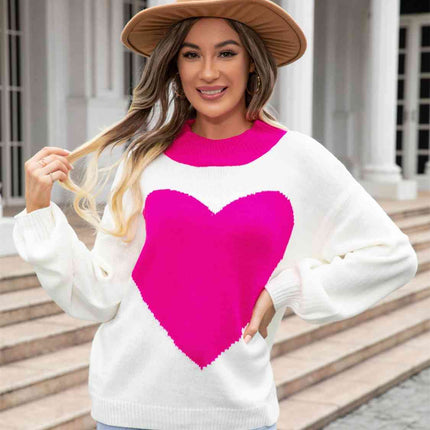 Heart Graphic Round Neck Sweater