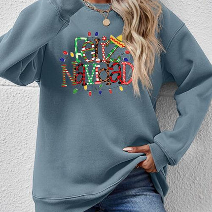 FELIZ NAVIDAD Round Neck Drop Shoulder Sweatshirt