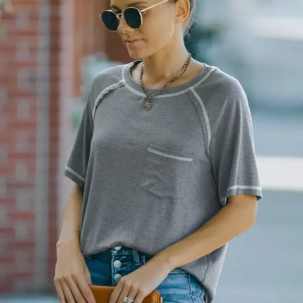 Ladies Summer Fashion Round Neck Loose Short Sleeve T-Shirt Tops