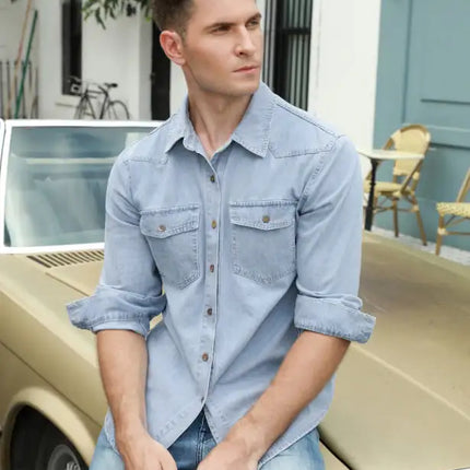 Camisa vaquera de manga larga informal a la moda para hombre 