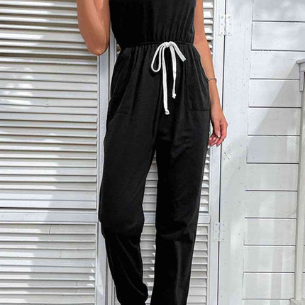 Two-Tone Drawstring Waist Sleeveless Jogger Jumpsuit