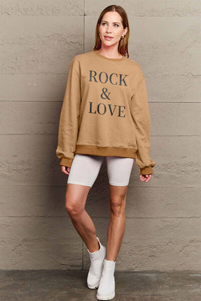 Simply Love Full Size ROCK ＆ LOVE Round Neck Sweatshirt