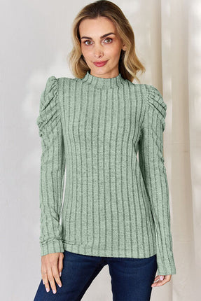 Basic Bae Full Size Ribbed Mock Neck Puff Sleeve T-Shirt - Vickie Lynn's