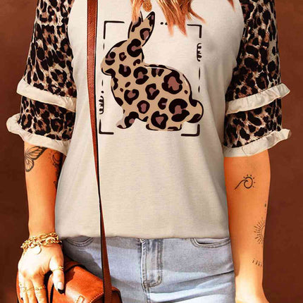 Leopard Bunny Graphic Layered Sleeve T-Shirt