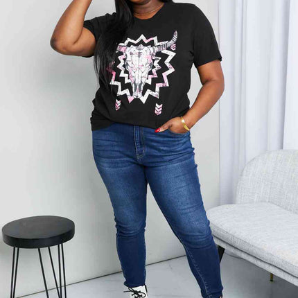 mineB Full Size Graphic Round Neck Tee Shirt