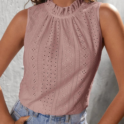 Tied Eyelet Mock Neck Tank