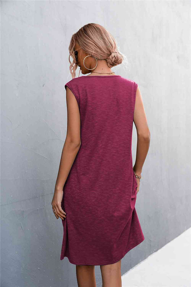 V-Neck Frill Trim Sleeveless Dress