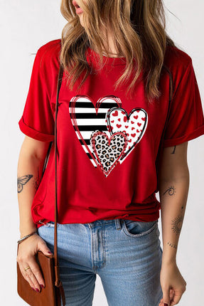 Heart Round Neck Short Sleeve T-Shirt - Vickie Lynn's