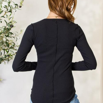 Culture Code Full Size Ribbed Round Neck Long Sleeve Top
