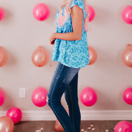 Tiered Leopard Round Neck Blouse