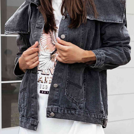 Collared Neck Button Down Denim Jacket