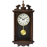 Bedford Clock Collection Leo 21 Inch Chestnut Wood Chiming Pendulum Wall Clock