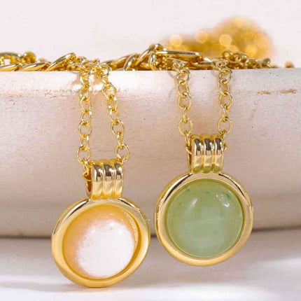 Copper 14K Gold-Plated Round Shape Aventurine Pendant Necklace