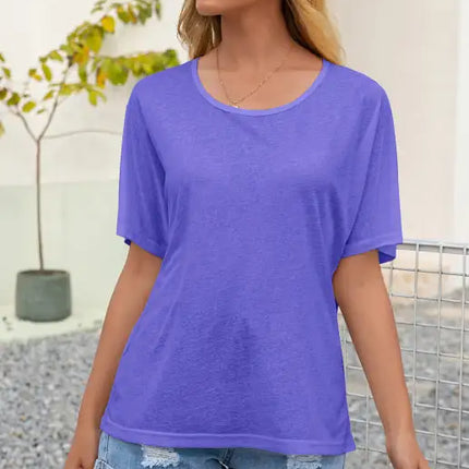 Women's Simple Sexy Hollow Lace Stitching Round Neck Short Sleeve T-shirt