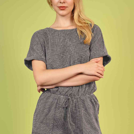 Round Neck Short Sleeve Romper with Pockets - Vickie Lynn's