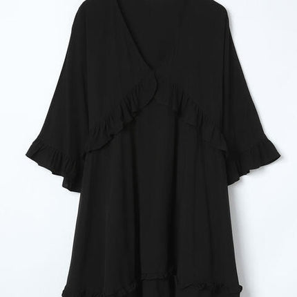 V-Neck Ruffled Mini Dress