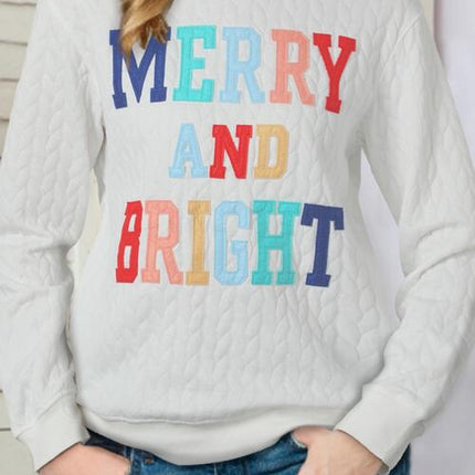 MERRY AND BRIGHT Cable Knit Pullover Sweatshirt