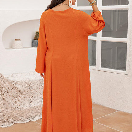 Plus Size Tie Neck Long Sleeve Slit Dress